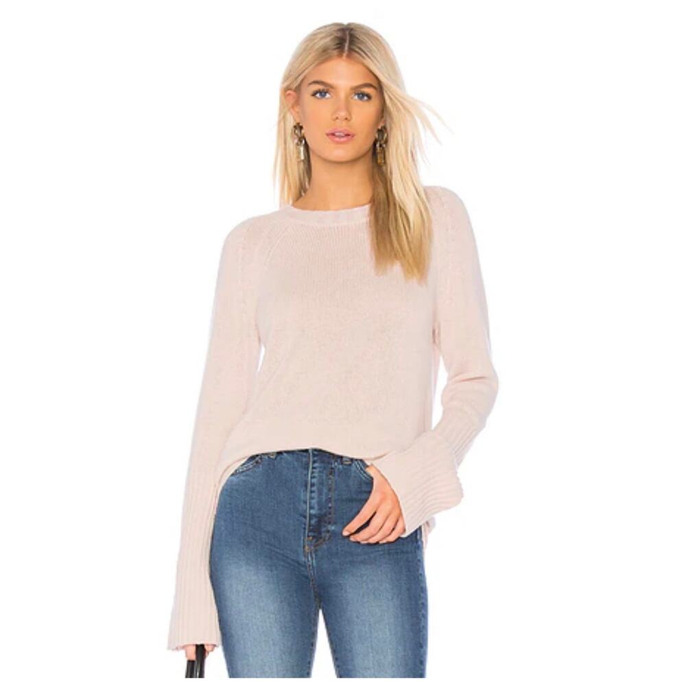 360 Cashmere Maikee Ribbed Knit Trim Sweater in Blush Pink - S